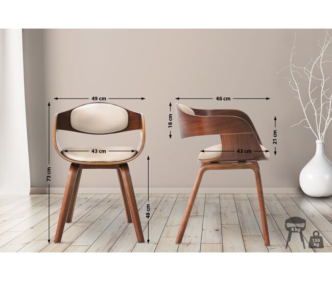 Silla de visita kingston simil cuero nogal/crema 46x49x73 cm