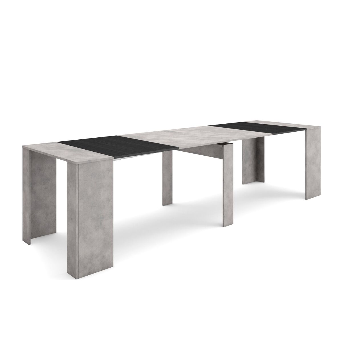 Mesa consola extensible, mesa comedor plegable, 302x90x77cm, para 14 comensales, comedor y cocina, cemento