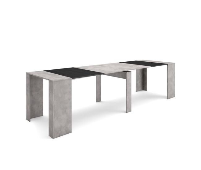Mesa consola extensible, mesa comedor plegable, 302x90x77cm, para 14 comensales, comedor y cocina, cemento