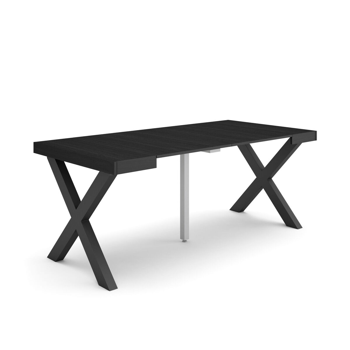 Mesa consola extensible, mesa comedor plegable, 180x90x73cm, para 8 comensales, patas madera maciza, estilo moderno, negro