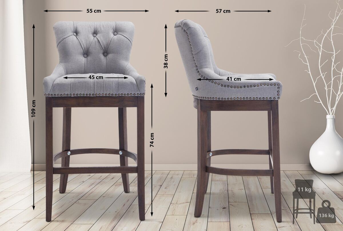 Taburete lakewood tapizado en tela gris claro 57x55x109 cm