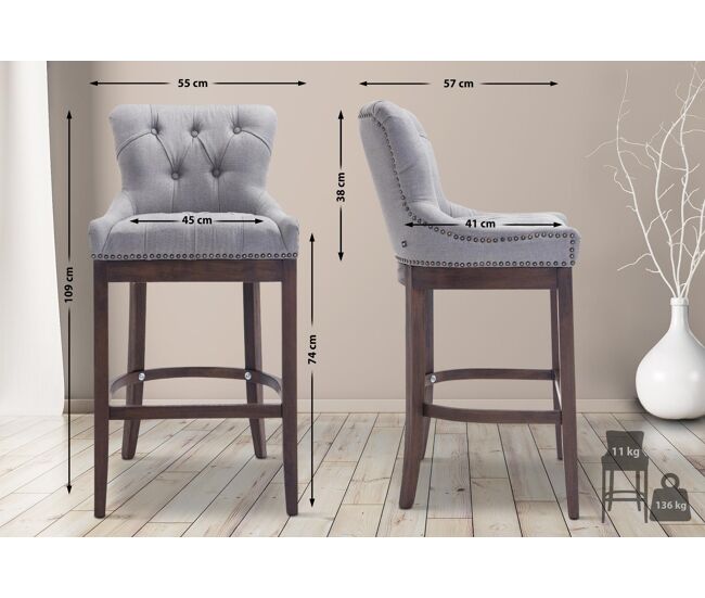Taburete lakewood tapizado en tela gris claro 57x55x109 cm