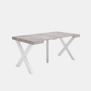 Mesa Consola Extensível, Cozinha, Sala de jantar, 160x90x73cm, Para 8 pessoas, Pés de madeira, Estilo moderno, Cimento