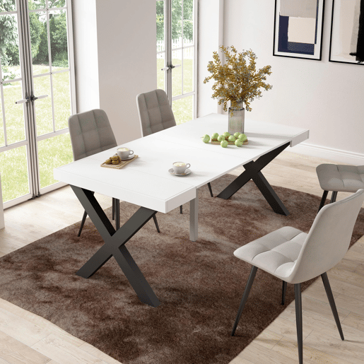 Mesa Consola Extensível, Cozinha, Sala de jantar, 180x90x73cm, Para 8 pessoas, Pés de madeira, Estilo moderno, Branco
