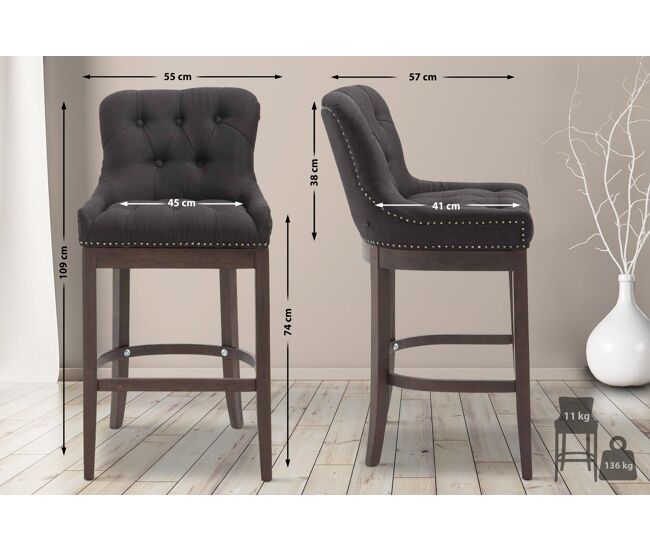 Taburete lakewood tapizado en tela negro 57x55x109 cm