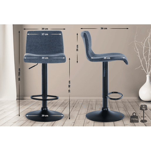 Taburete de bar Branford Tela Azul 36X39X84 cm