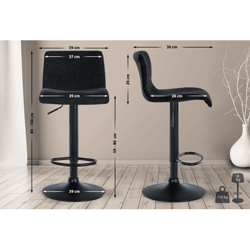 Taburete de bar Branford Tela Negro 36X39X84 cm