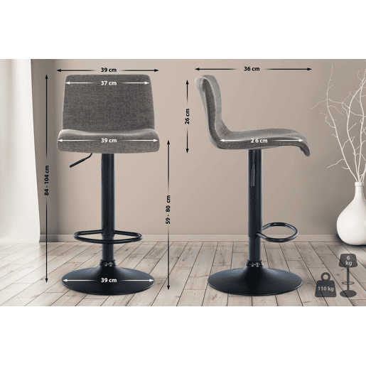 Taburete de bar Branford Tela Gris claro 36X39X84 cm