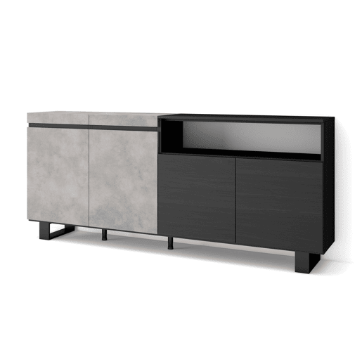 Aparador sala de jantar, Sala, Cozinha, Entrada, TV, 200x35x87cm, 4 Portas, Design industrial, Estilo moderno, Cimento