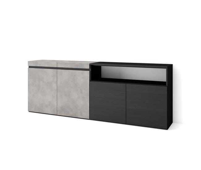 Aparador para salón, gran capacidad de almacenaje, 200x35x75cm, 4 puertas, armario, zapatero, estilo moderno, cemento