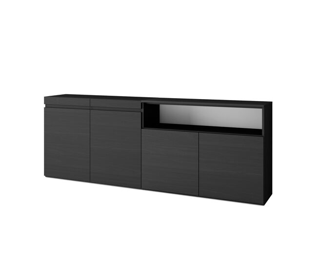 Aparador para salón, gran capacidad de almacenaje, 200x35x75cm, 4 puertas, armario, zapatero, estilo moderno, negro