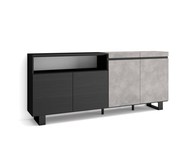 Aparador para salón, gran capacidad de almacenaje, 200x35x87cm, 4 puertas, diseño industrial, estilo moderno, cemento