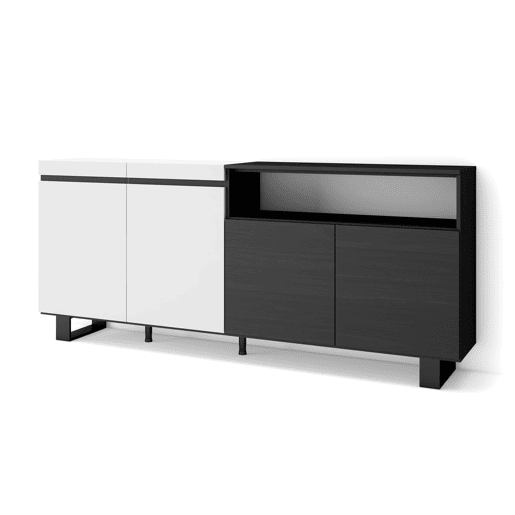 Aparador sala de jantar, Sala, Cozinha, Entrada, TV, 200x35x87cm, 4 Portas, Design industrial, Estilo moderno, Branco e preto