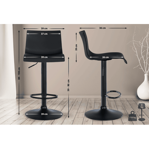 Taburete de bar Branford Plástico Negro 36X39X84 cm