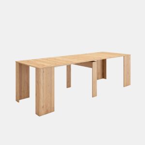 Mesa Consola Extensível, Cozinha, Sala de jantar, 262x90x77cm, Para 12 pessoas, Mesa de Jantar, Carvalho