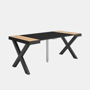 Mesa Consola Extensível, Cozinha, Sala de jantar, 180x90x73cm, Para 8 pessoas, Pés de madeira, Estilo moderno, Carvalho e preto