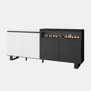 Aparador sala de jantar, Sala, Cozinha, Entrada, TV, 200x35x87cm, 4 Portas, Lareira eléctrica, Design industrial, Estilo moderno, Branco e preto
