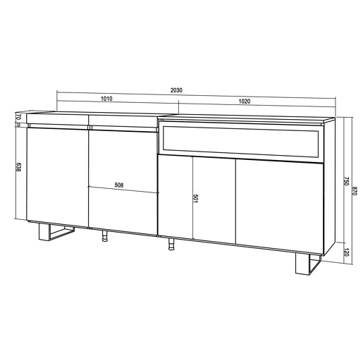 Aparador sala de jantar, Sala, Cozinha, Entrada, TV, 200x35x87cm, 4 Portas, Lareira eléctrica, Design industrial, Estilo moderno, Branco e preto