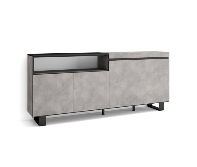 Aparador para salón, gran capacidad de almacenaje, 200x35x87cm, 4 puertas, diseño industrial, estilo moderno, cemento