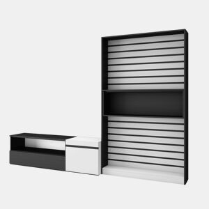 Conjunto de móveis TV, Mobiliário sala de estar, 260x35x186cm, Para televisores até 65, Estante para TV, Estilo moderno, Branco e preto