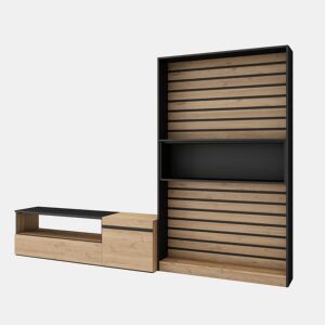 Conjunto de móveis TV, Mobiliário sala de estar, 260x35x186cm, Para televisores até 65, Estante para TV, Estilo moderno, Carvalho e preto