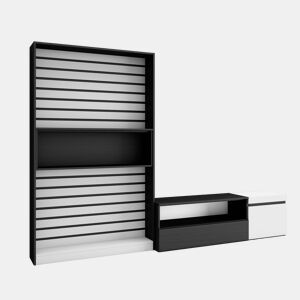 Conjunto de móveis TV, Mobiliário sala de estar, 260x35x186cm, Para televisores até 65, Estante para TV, Estilo moderno, Branco e preto