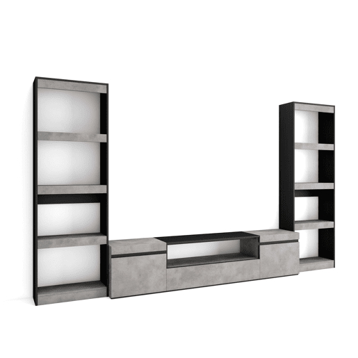 Conjunto de móveis TV, Mobiliário sala de estar, 320x35x186cm, Para televisores até 80, Estante para TV, Estilo moderno, Cimento Conjunto de móveis TV, Mobiliário sala de estar, 320x35x186cm, Para televisores até 80, Estante para TV, Estilo moderno, Cimento