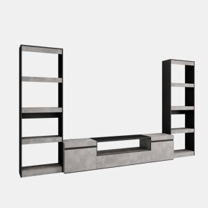 Conjunto de móveis TV, Mobiliário sala de estar, 320x35x186cm, Para televisores até 80, Estante para TV, Estilo moderno, Cimento