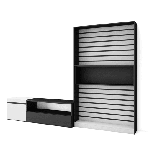 Conjunto de móveis TV, Mobiliário sala de estar, 260x35x186cm, Para televisores até 65, Estante para TV, Estilo moderno, Branco e preto