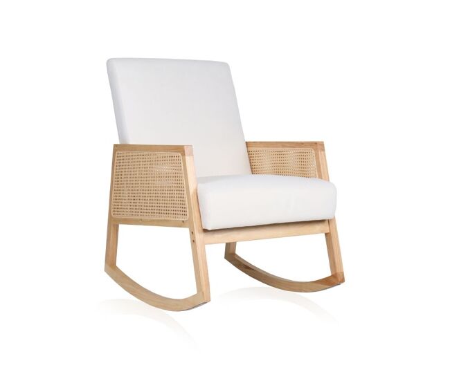 Butaca mecedora de estilo atemporal en crema y ratán 82x65 cm ember crema - ratán 65 x 98 x 82 cm
