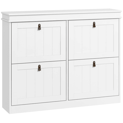 HOMCOM Móvel Sapateira Branco Sapateira Estreita com 4 Portas e Prateleira Ajustável para 20 Pares de Sapatos Anti Tombo para Entrada Corredor 105x24x82,5 cm Branco
