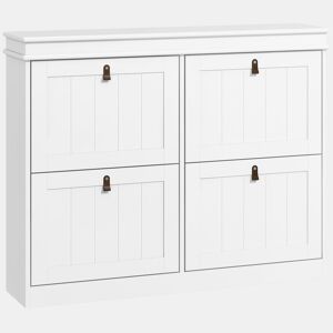 HOMCOM Móvel Sapateira Branco Sapateira Estreita com 4 Portas e Prateleira Ajustável para 20 Pares de Sapatos Anti Tombo para Entrada Corredor 105x24x82,5 cm Branco