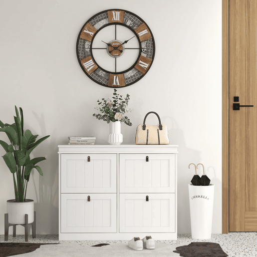 HOMCOM Móvel Sapateira Branco Sapateira Estreita com 4 Portas e Prateleira Ajustável para 20 Pares de Sapatos Anti Tombo para Entrada Corredor 105x24x82,5 cm Branco