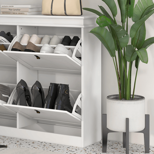HOMCOM Móvel Sapateira Branco Sapateira Estreita com 4 Portas e Prateleira Ajustável para 20 Pares de Sapatos Anti Tombo para Entrada Corredor 105x24x82,5 cm Branco