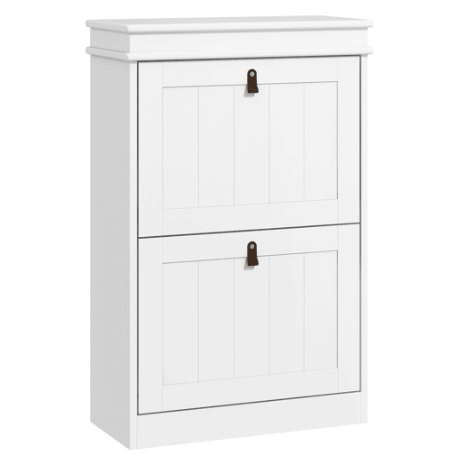 HOMCOM Móvel Sapateira Branco Sapateira Estreita com 2 Portas e Prateleira Ajustável para 10 Pares de Sapatos para Entrada Corredor 54x24x82,5 cm Branco