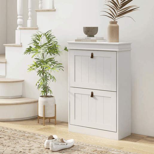 HOMCOM Móvel Sapateira Branco Sapateira Estreita com 2 Portas e Prateleira Ajustável para 10 Pares de Sapatos para Entrada Corredor 54x24x82,5 cm Branco