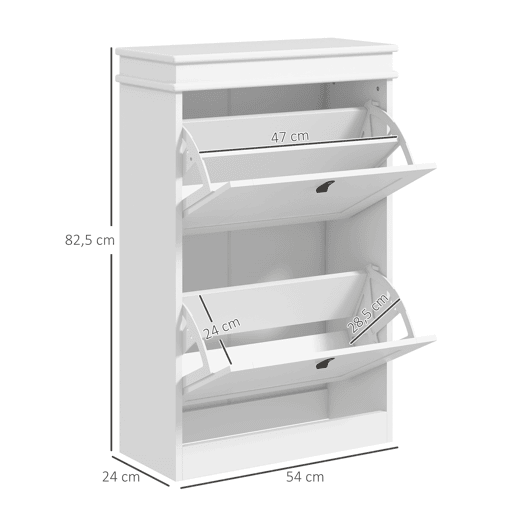 HOMCOM Móvel Sapateira Branco Sapateira Estreita com 2 Portas e Prateleira Ajustável para 10 Pares de Sapatos para Entrada Corredor 54x24x82,5 cm Branco