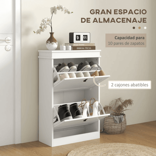 HOMCOM Móvel Sapateira Branco Sapateira Estreita com 2 Portas e Prateleira Ajustável para 10 Pares de Sapatos para Entrada Corredor 54x24x82,5 cm Branco