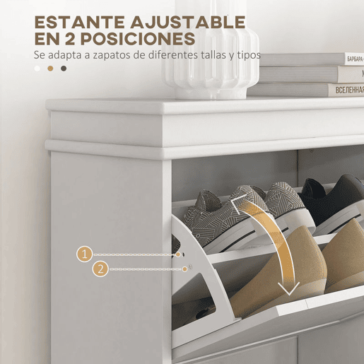HOMCOM Móvel Sapateira Branco Sapateira Estreita com 2 Portas e Prateleira Ajustável para 10 Pares de Sapatos para Entrada Corredor 54x24x82,5 cm Branco