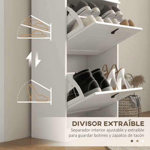 HOMCOM Móvel Sapateira Branco Sapateira Estreita com 2 Portas e Prateleira Ajustável para 10 Pares de Sapatos para Entrada Corredor 54x24x82,5 cm Branco