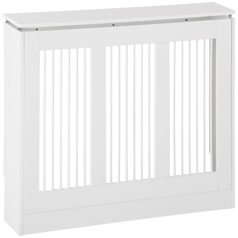 Homcom cubierta de radiador blanco 90x18x84 cm cubre radiador de mdf diseño moderno estante para radiador vertical para sala de estar dormitorio