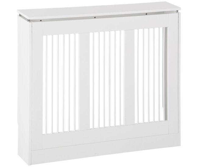 Homcom cubierta de radiador blanco 90x18x84 cm cubre radiador de mdf diseño moderno estante para radiador vertical para sala de estar dormitorio
