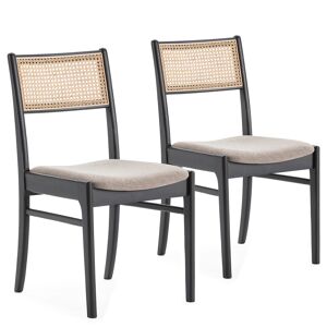 Pack de 2 cadeiras Vilma em Preto Lavado, Madeira Maciça e Rattan Natural
