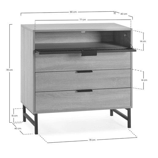 Cômoda Hera 3 gavetas 1 porta cor madeira