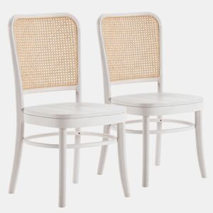 Pack de 2 cadeiras Vesta em Branco, Madeira Maciça e Rattan Natural