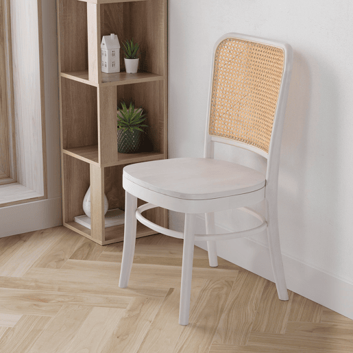 Pack de 2 cadeiras Vesta em Branco, Madeira Maciça e Rattan Natural