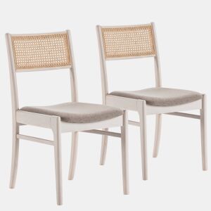 Pack de 2 cadeiras Vilma em Branco Lavado, Madeira Maciça e Rattan Natural