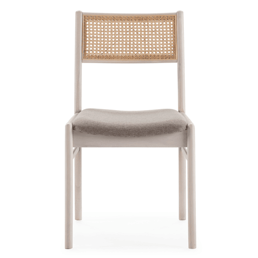 Pack de 2 cadeiras Vilma em Branco Lavado, Madeira Maciça e Rattan Natural