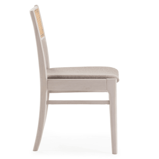 Pack de 2 cadeiras Vilma em Branco Lavado, Madeira Maciça e Rattan Natural