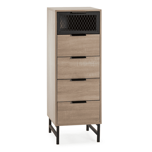 Cômoda alta Hera 4 gavetas 1 porta cor madeira